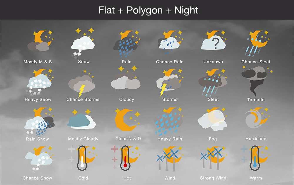 Weather icons flat polygon night