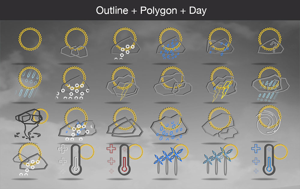 Weather icons outline polygon day