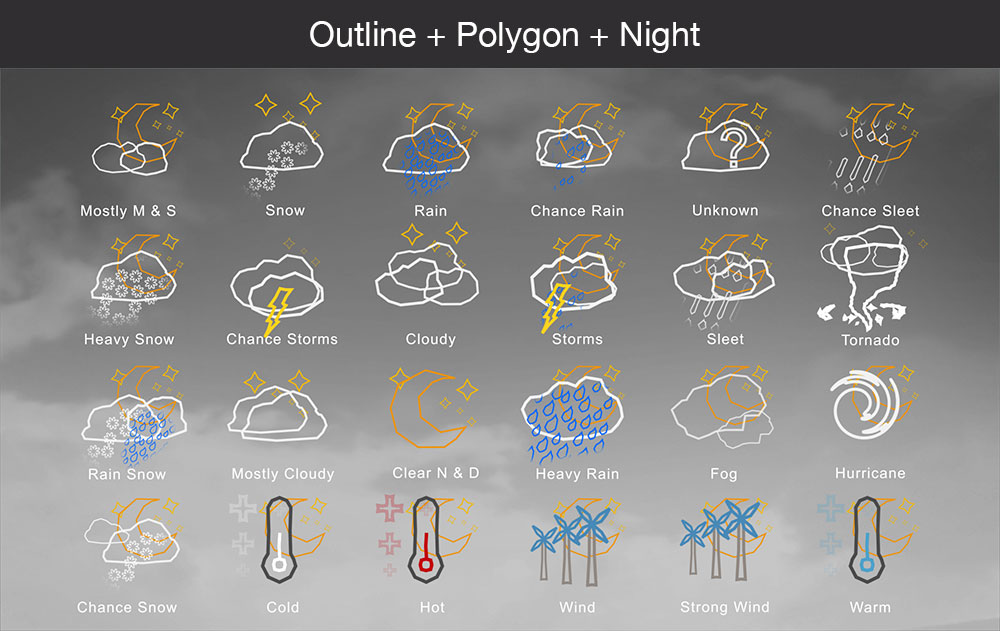 Weather icons outline polygon night